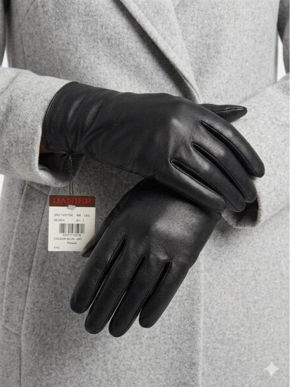 NWT Danier Black Leather Women's Gloves Classic Smooth Finish Large - 540